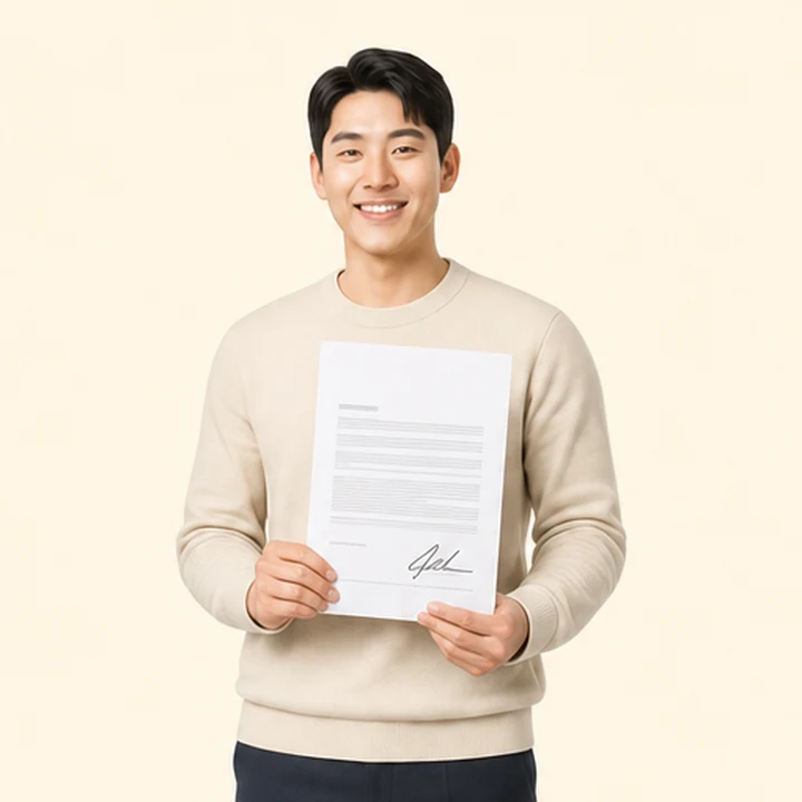 현대 스타리아 장기렌트카 서면 견적서를 들고 있는 고객